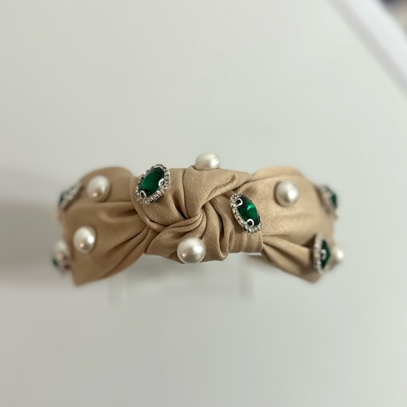 NWOT - Beige velvet embellished headband. Handmade. - Picture 3 of 4